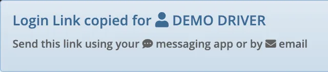Notification confirming that a driver login link was copied.