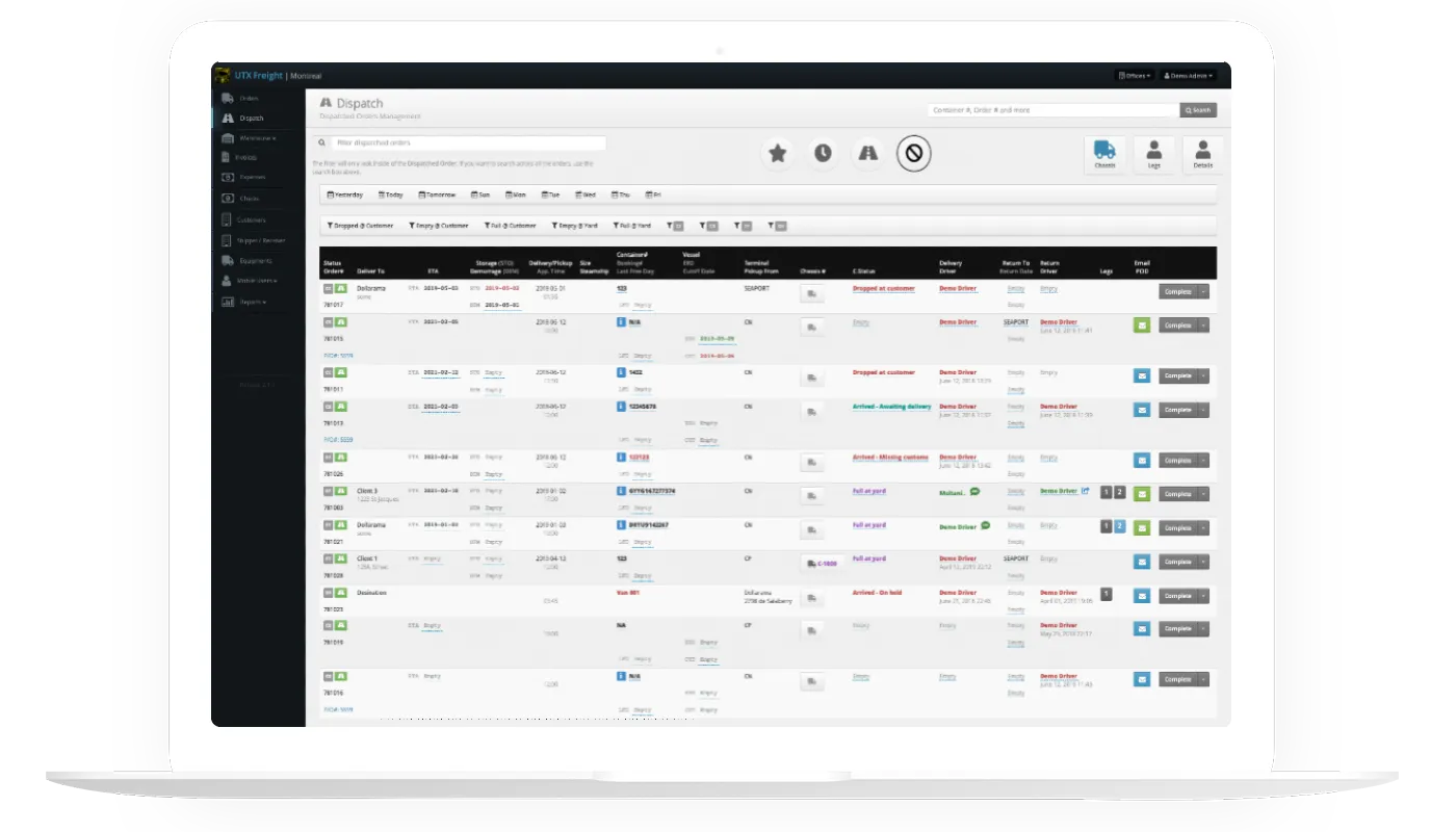 UTX Freight dispatch dashboard on laptop